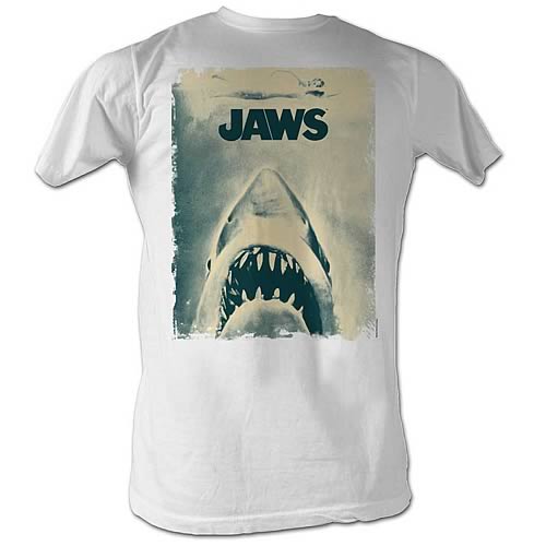 Jaws Distressed Poster White T-Shirt